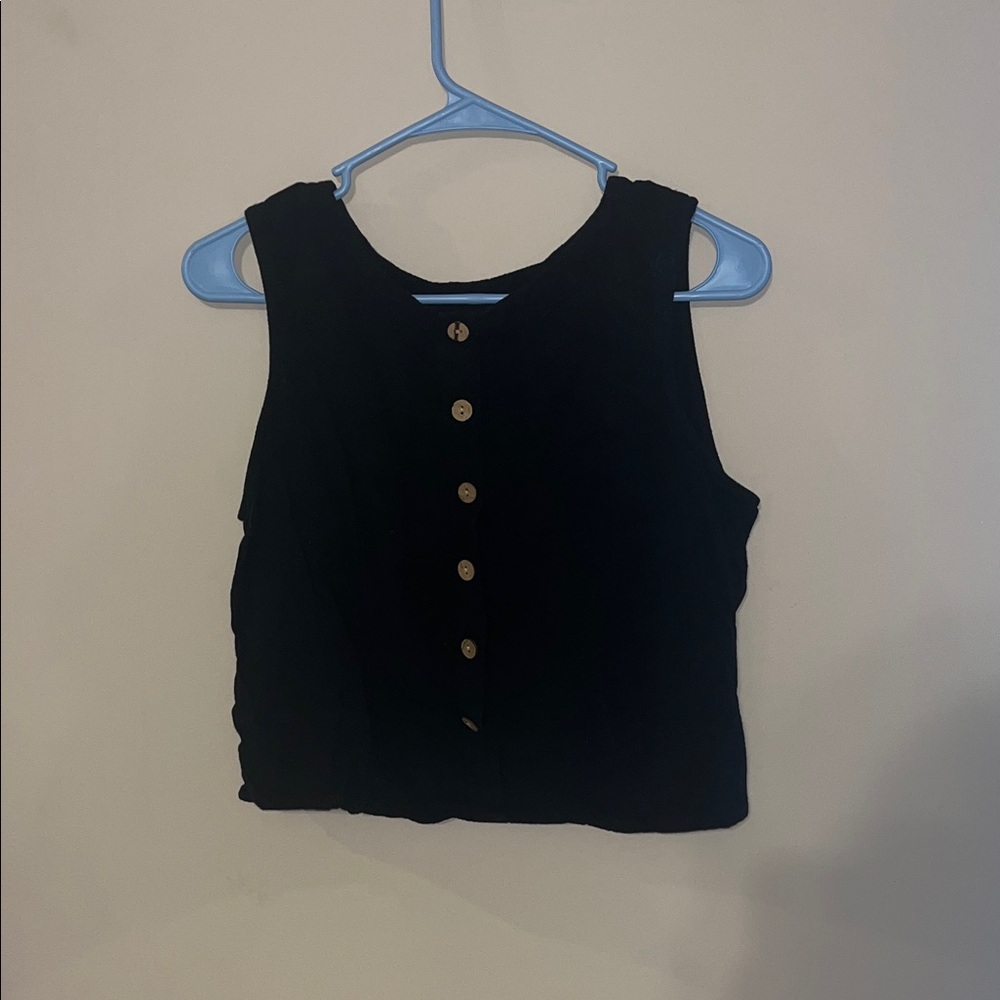 🔥Black Sleeveless Button-Up Top